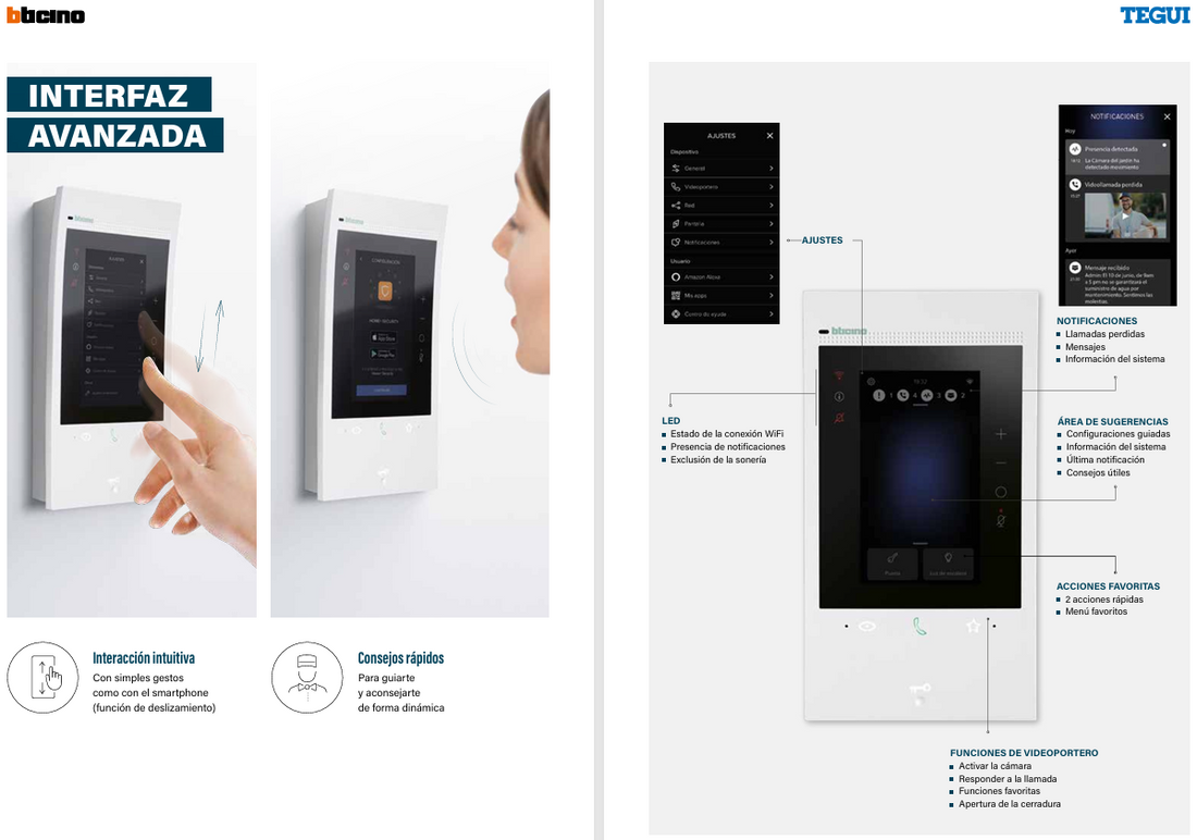 Interfaz avanzada del monitor BTicino Classe 300EOS - pantalla táctil y funciones de videoportero