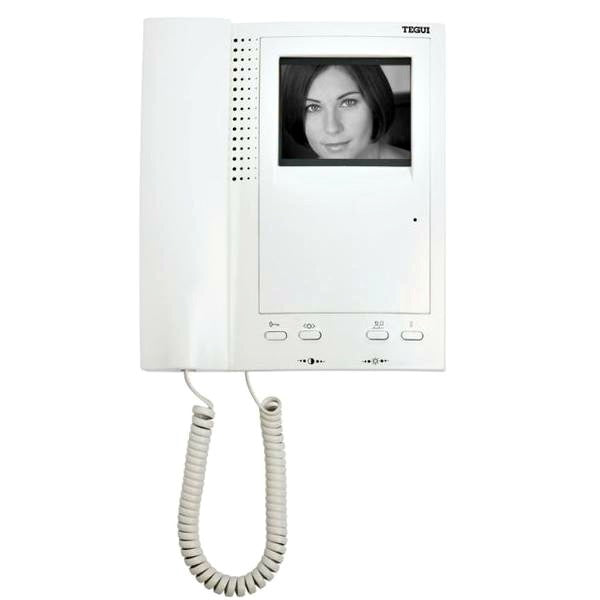 Monitor Tegui blanco con auricular y pantalla, imagen de contexto sin vinculación acreditada con la patente ES2107942B1
