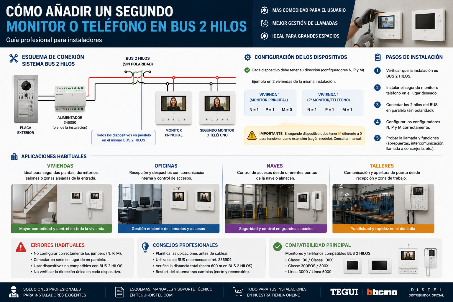 Cómo añadir un segundo monitor o teléfono en BUS 2 hilos Tegui