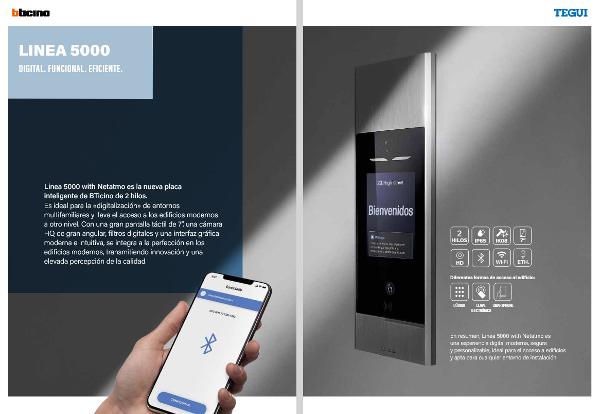 Linea 5000 with Netatmo BTicino - Placa inteligente de 2 hilos con pantalla táctil 7" para edificios modernos