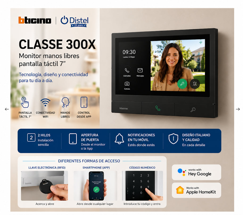 BTicino Classe 300X New Monitor Dunkles Finish, 7" Touchscreen 344746