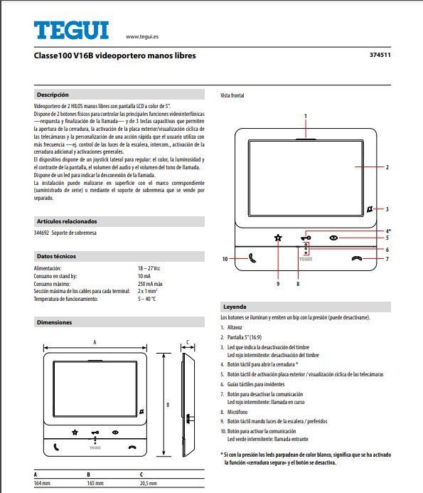 Monitor Tegui Classe 100V16B Tegui 374511