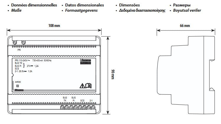 346050 Alimentador BUS SCS 2 Hilos + Adaptador Vídeo Classe 100 BTicino | 6 módulos DIN
