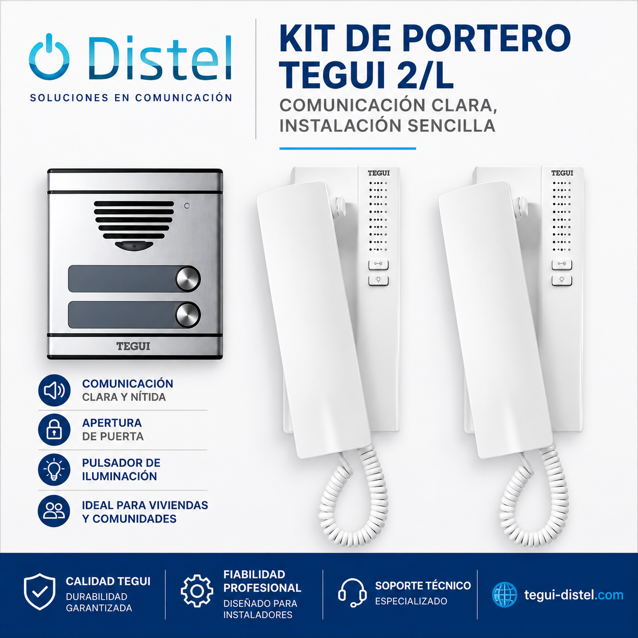 Kit Áudio 2 Habitações Tegui 375012 – Placa + 2 Telefones Série 7 Sistema 4+N