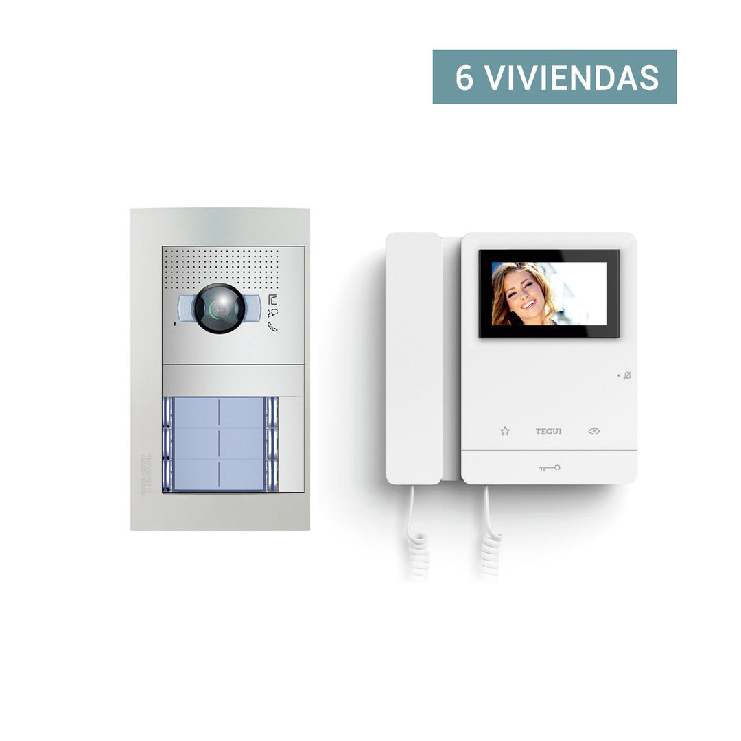 Kit videocitofono a colori a 2 fili Tegui Sfera per 6 abitazioni - Sistema completo