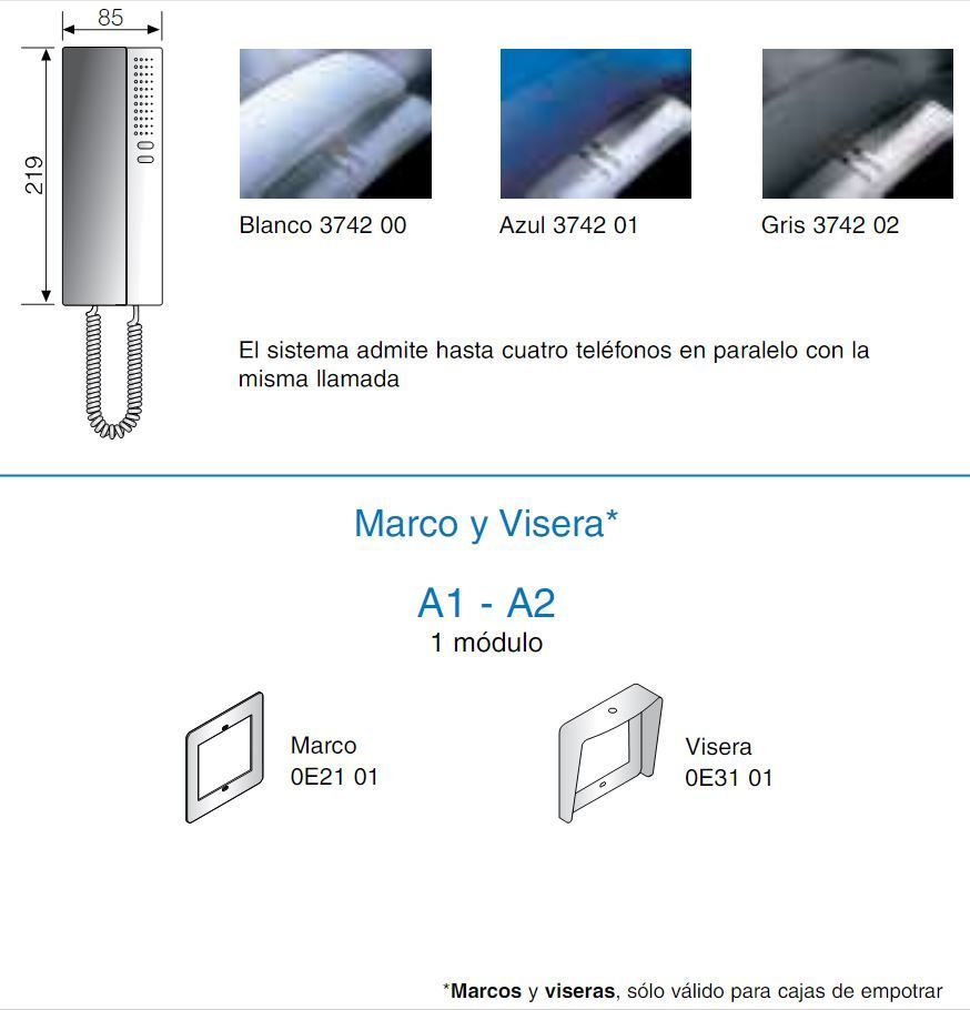 Kit portero tegui A1: Placa Teléfono S7 Sistema 4+N Tegui 375011