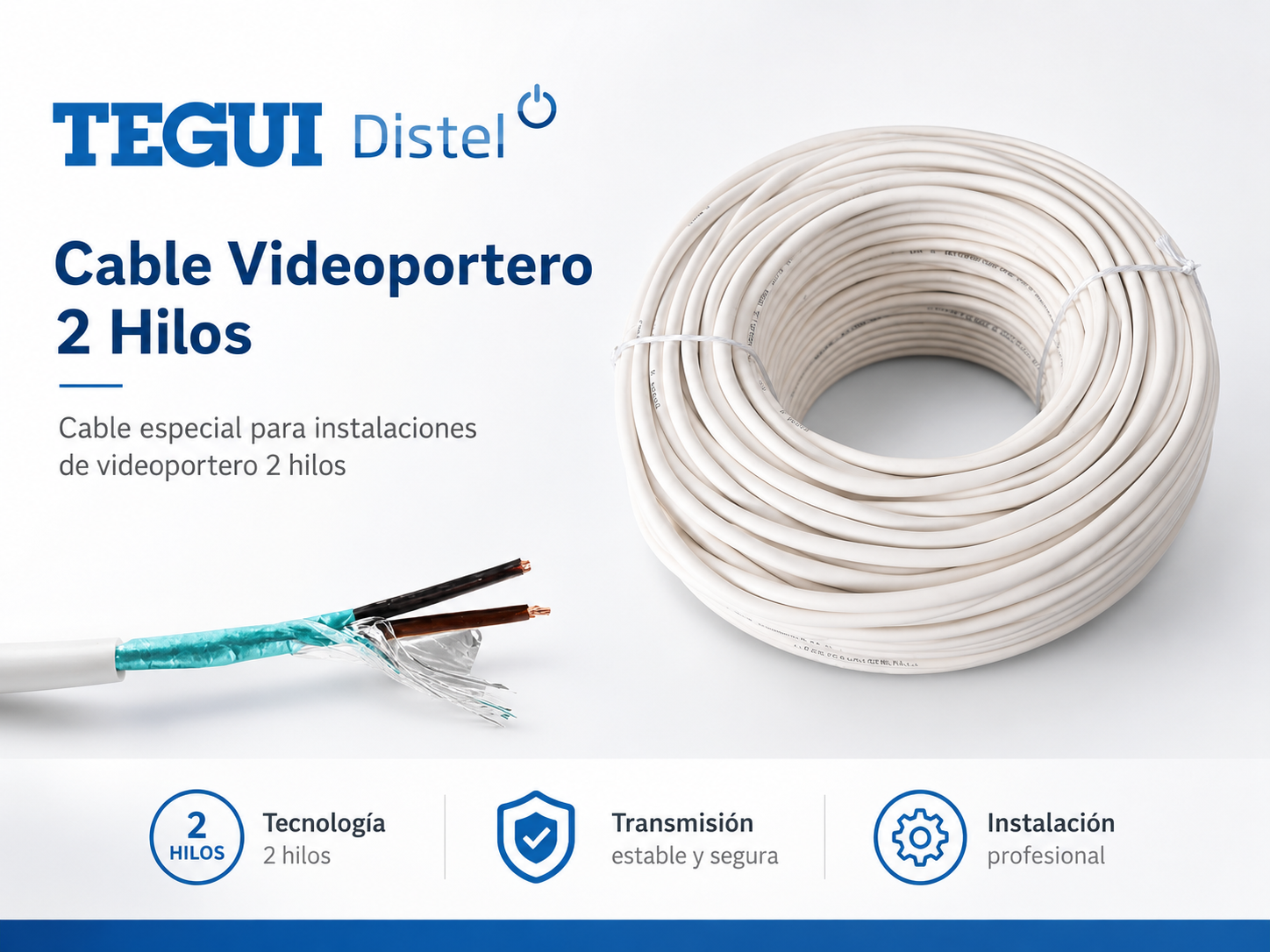 Cable 2 Hilos 100m VOV-K 2×0,5 mm² Apantallado – Ref. 95704