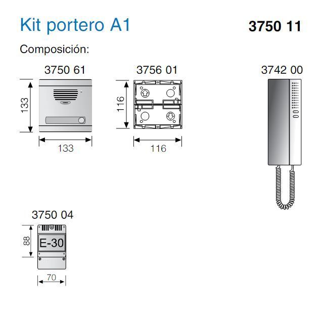 Kit portero tegui A1: Placa Teléfono S7 Sistema 4+N Tegui 375011